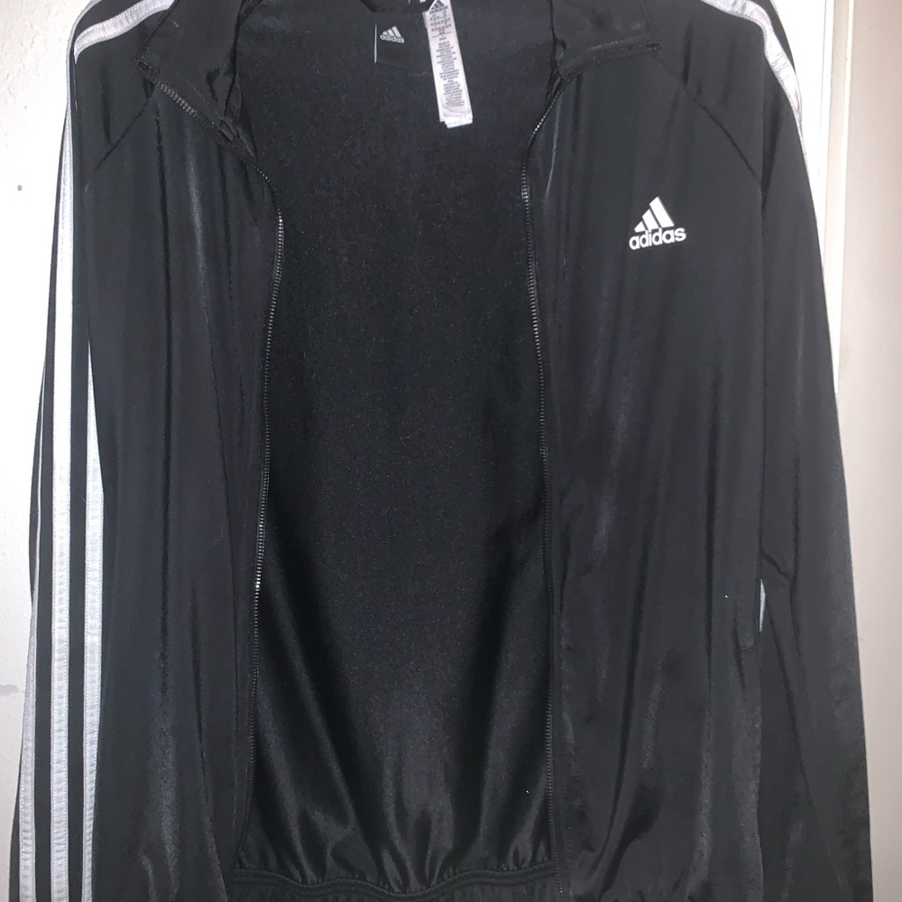 Black and White Striped Adidas Jacket
